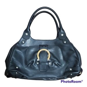 Salvatore Ferragamo Black Gancini Leather Shoulder Bag